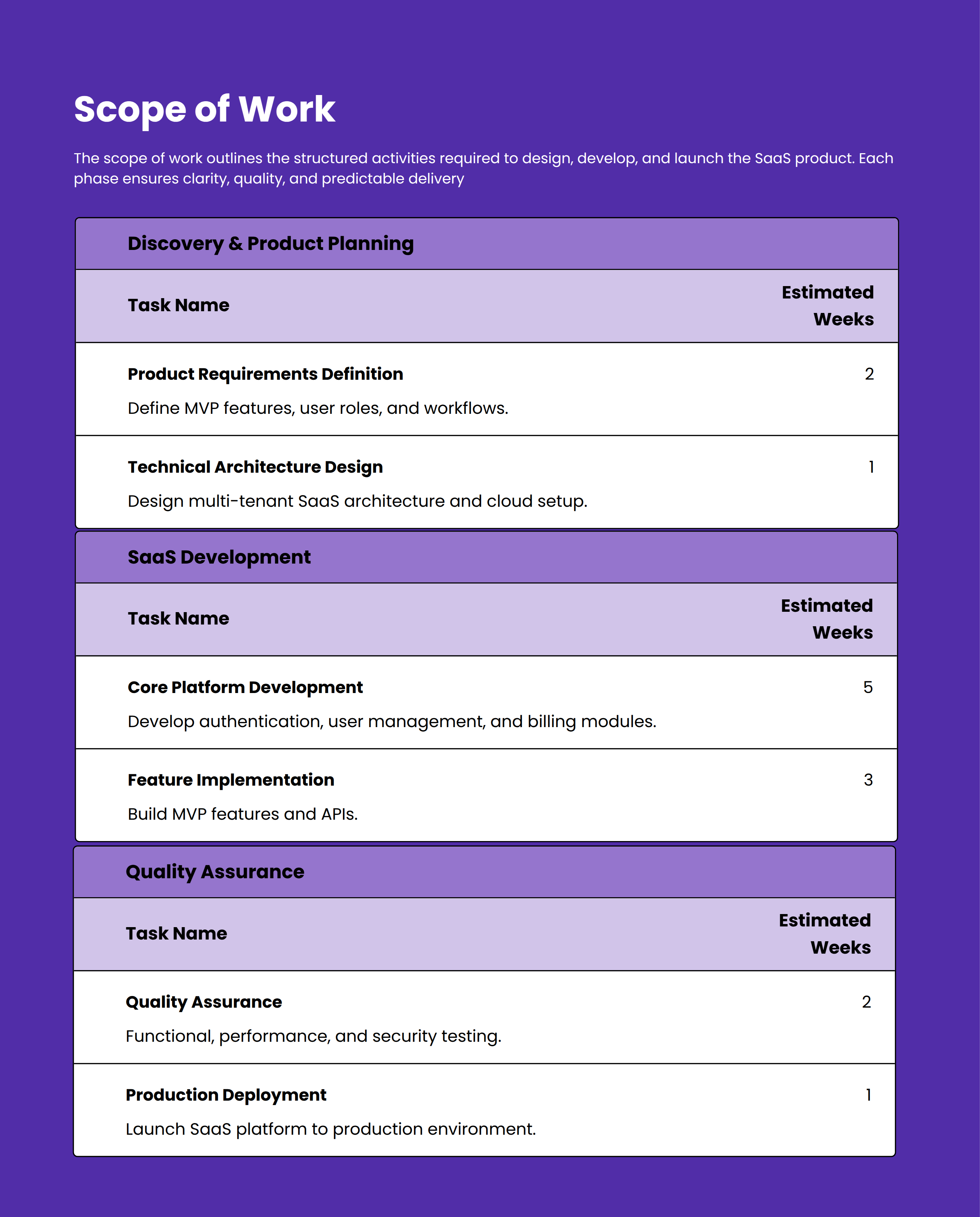 SaaS Product Development Proposal Scope of Work