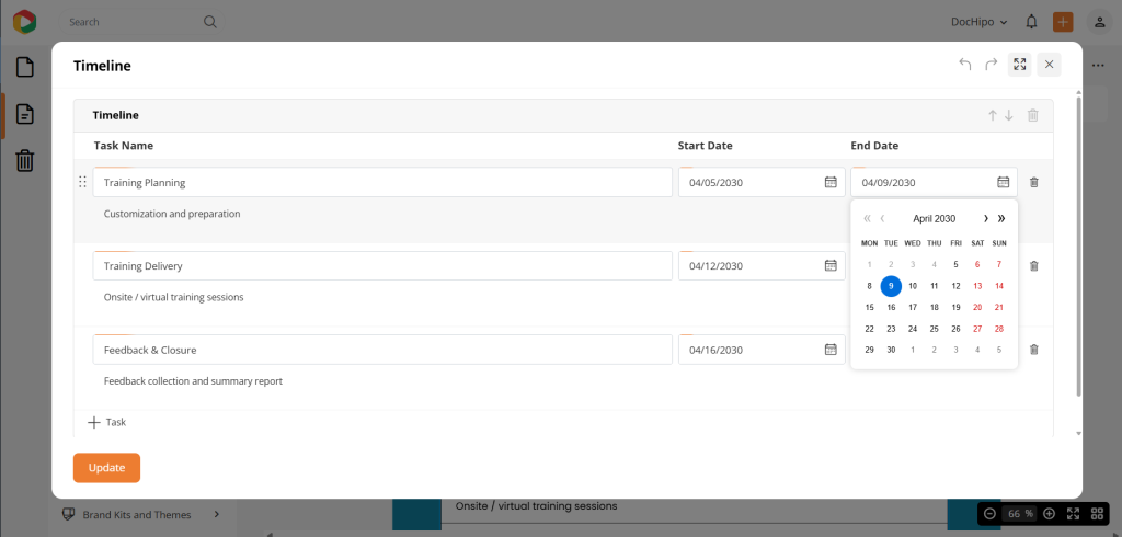 Timeline widget for proposal in DocHipo