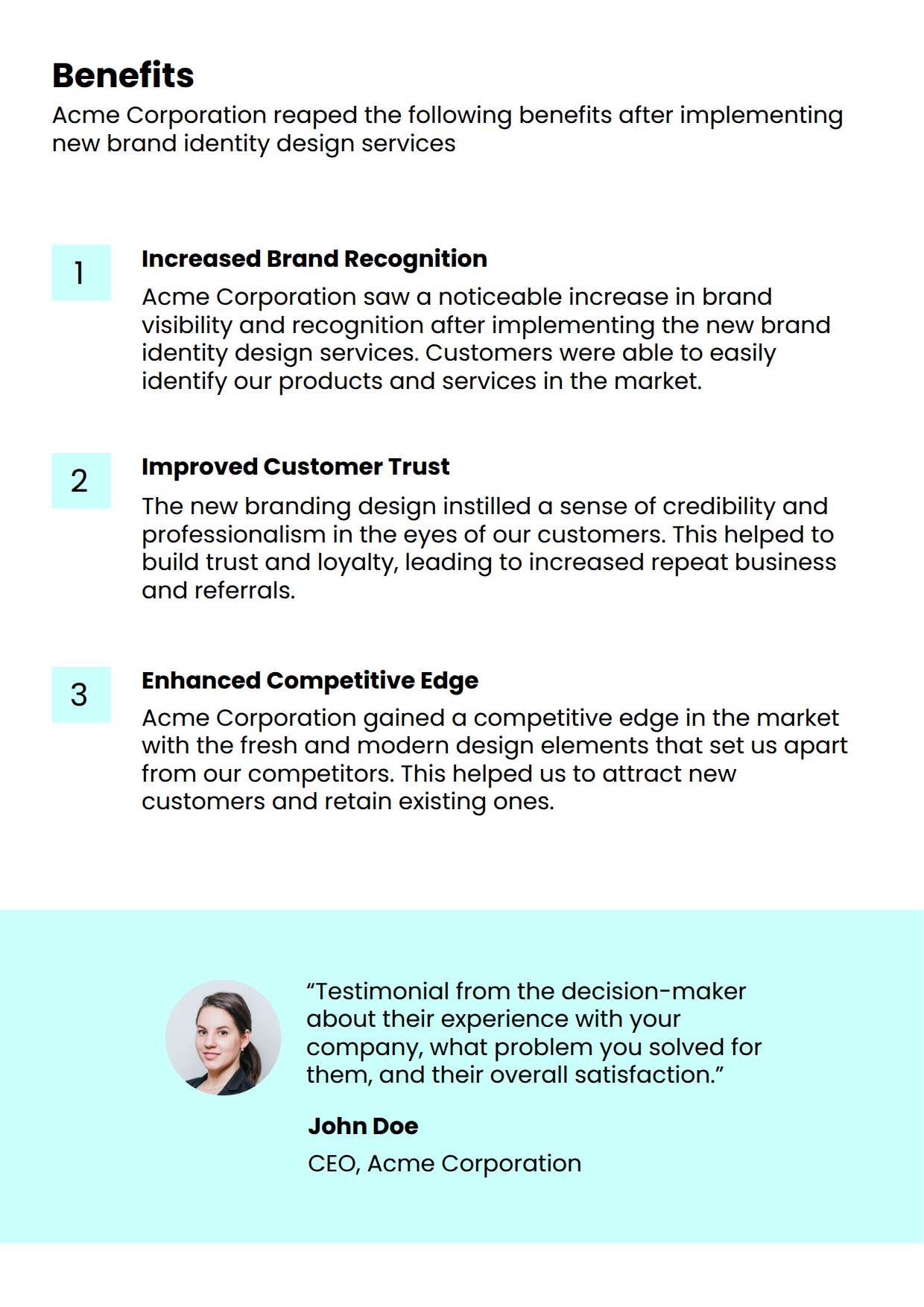 Brand Identity Case Study Template Benefits Section