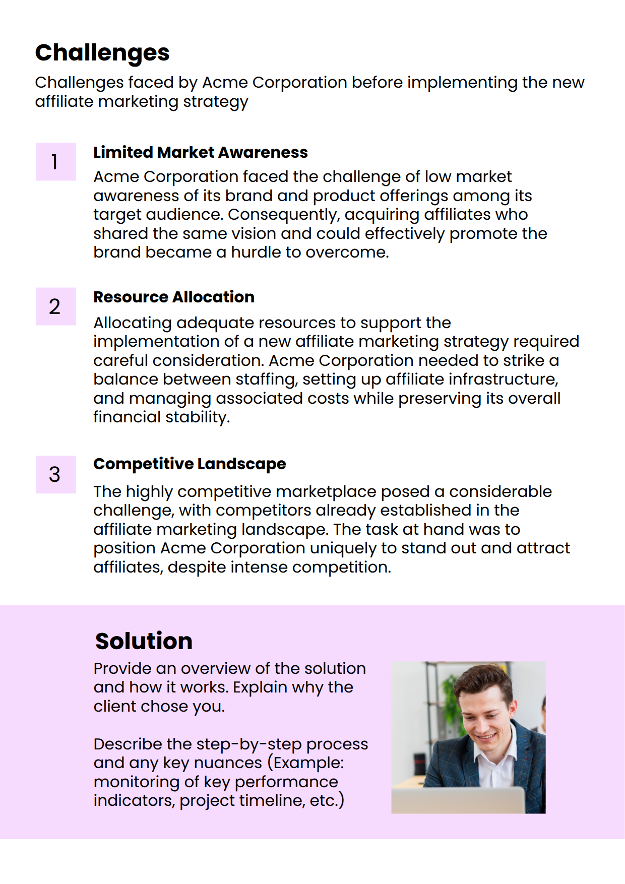 Case Study Affiliate Marketing Template Key Challenges