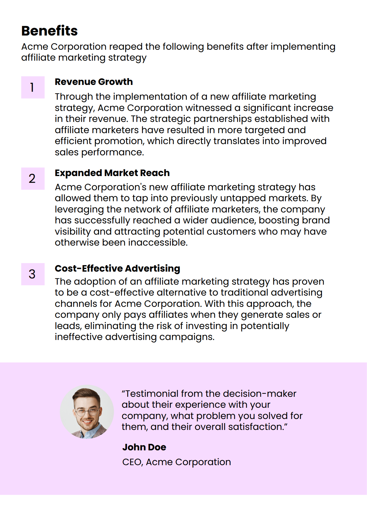 Case Study Affiliate Marketing Template Key Outcomes