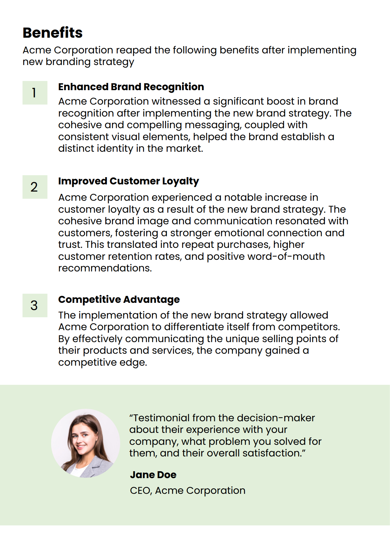 Case Study Template for Brand Marketing Business Benefits