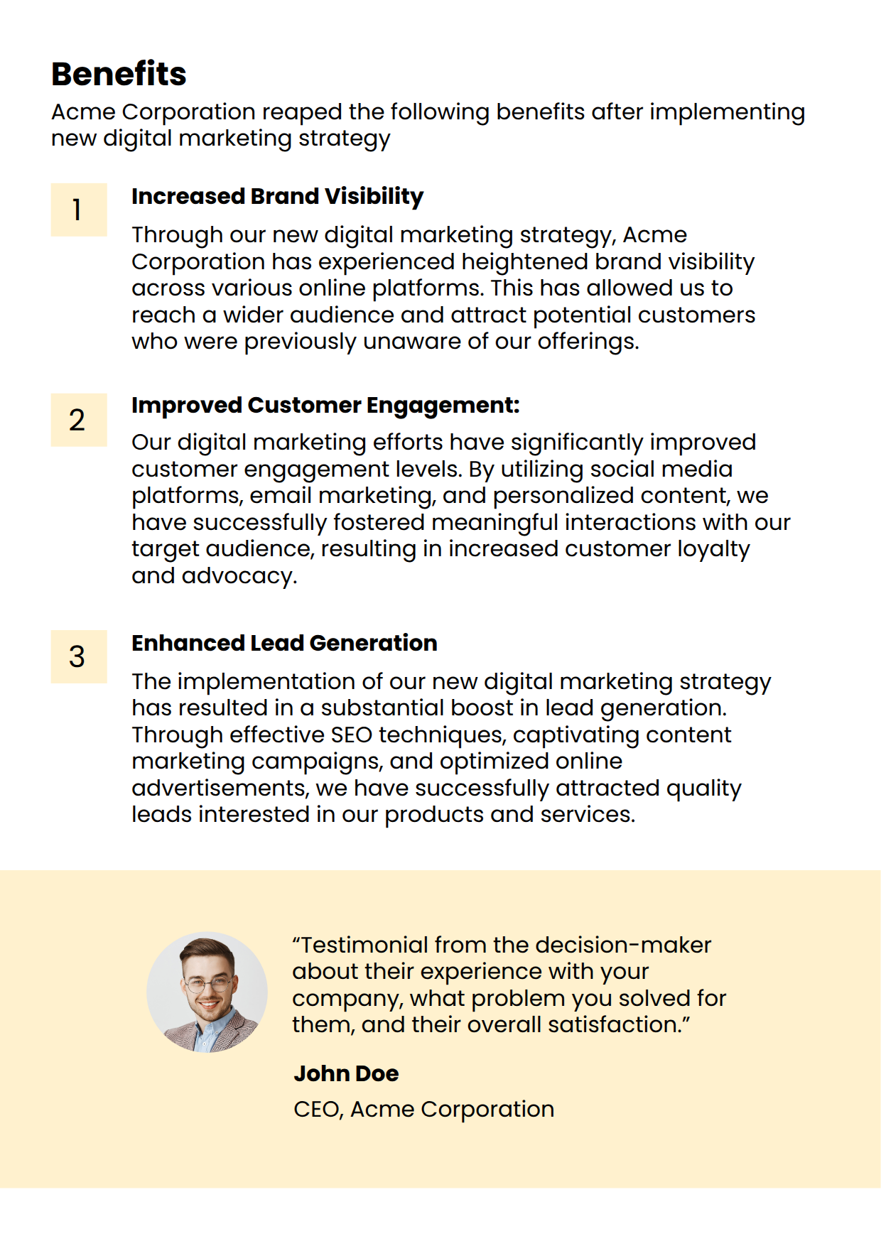 Case Study Template for Digital Marketing Key Benefits