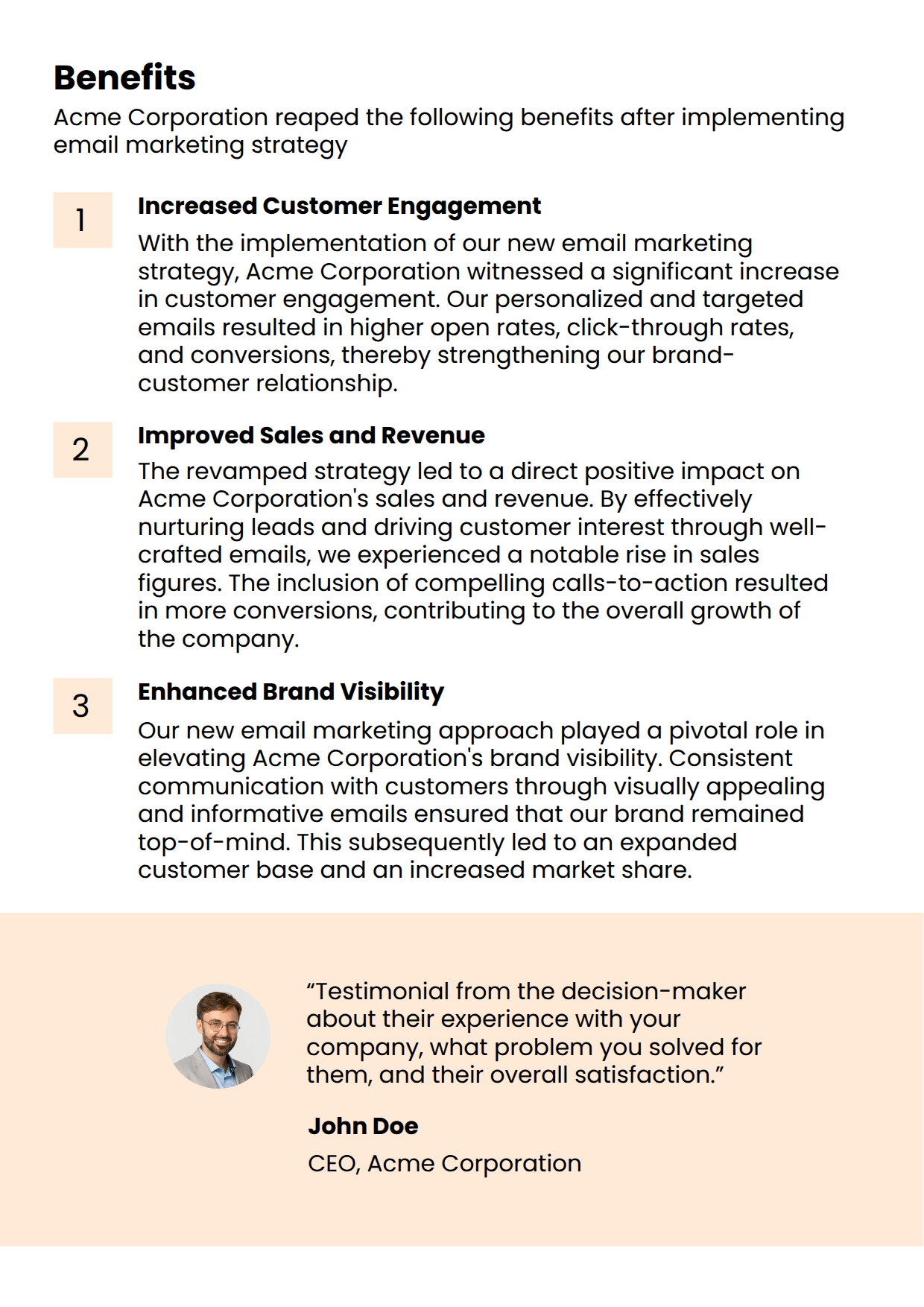 Case Study Template for Email Marketing  Key Benefits