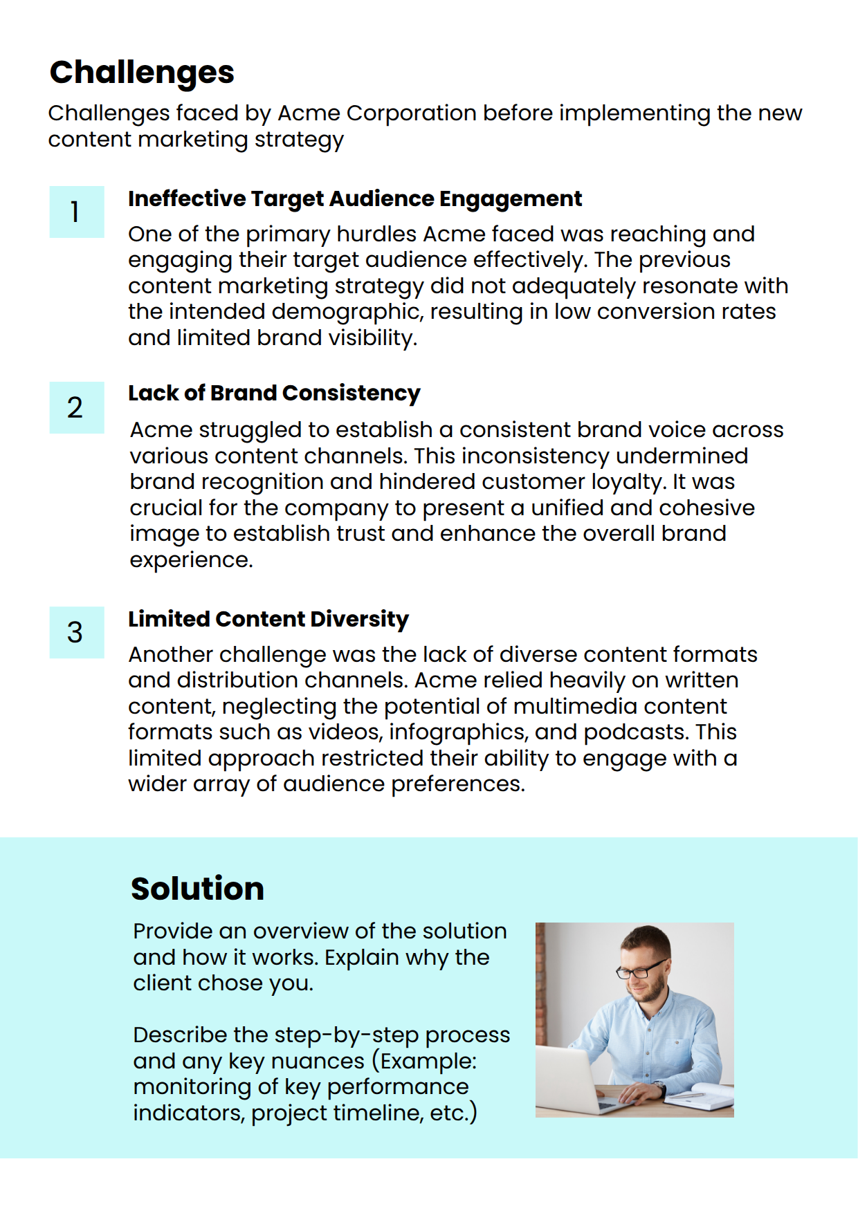 Case Study Template for Marketing Showing Key Challenges