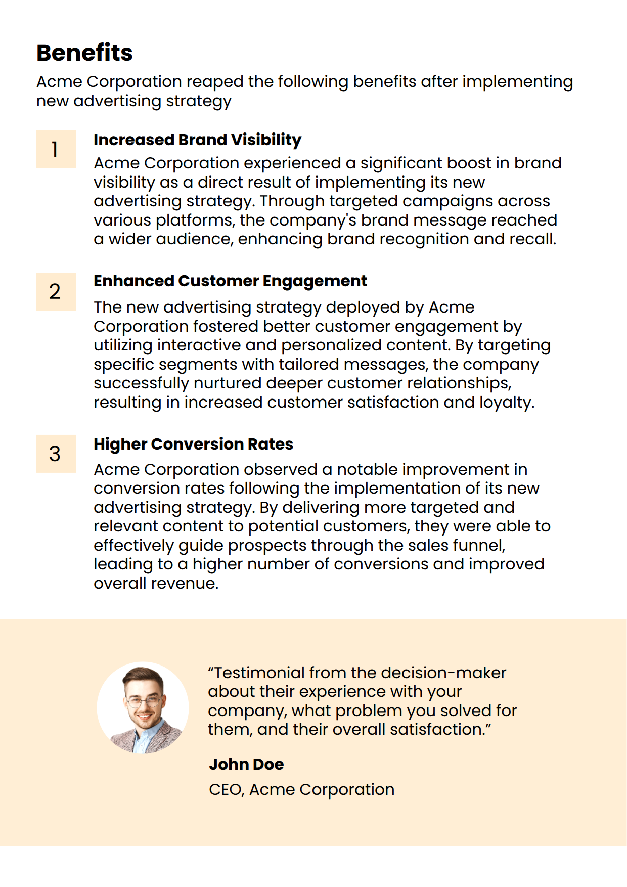 Case Study Template for Paid Marketing with Pre-Defined Benefits