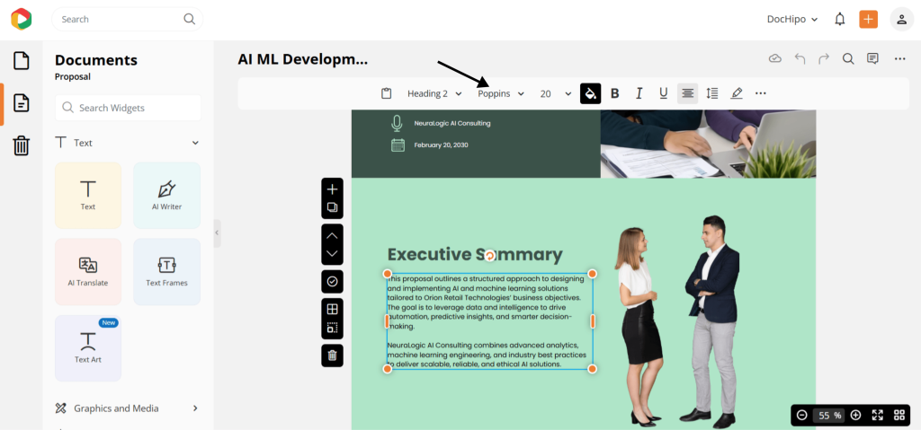 Customize proposal template in DocHipo Editor