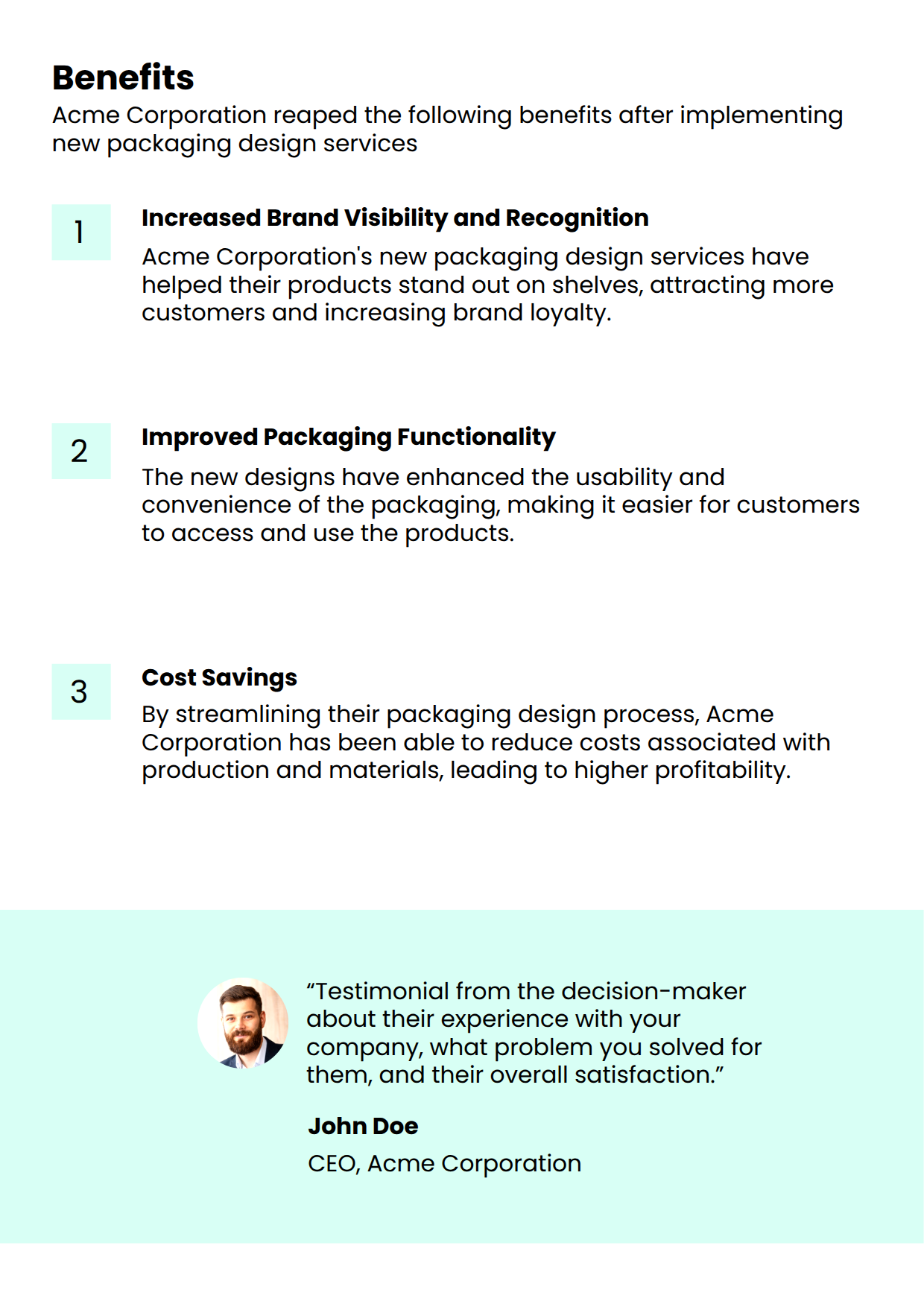 Packaging Design Case Study Template Benefits Chapter