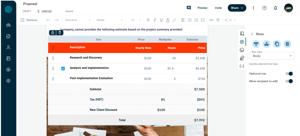 Proposify proposal customization