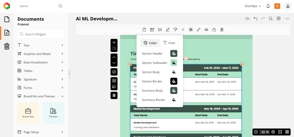 Table style customization