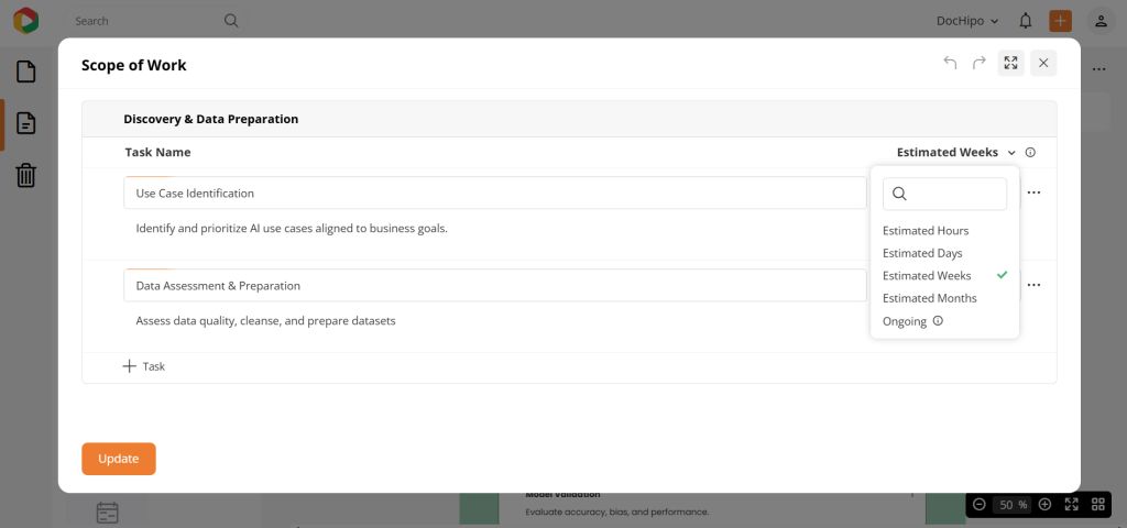 Update scope of work in DocHipo proposal maker
