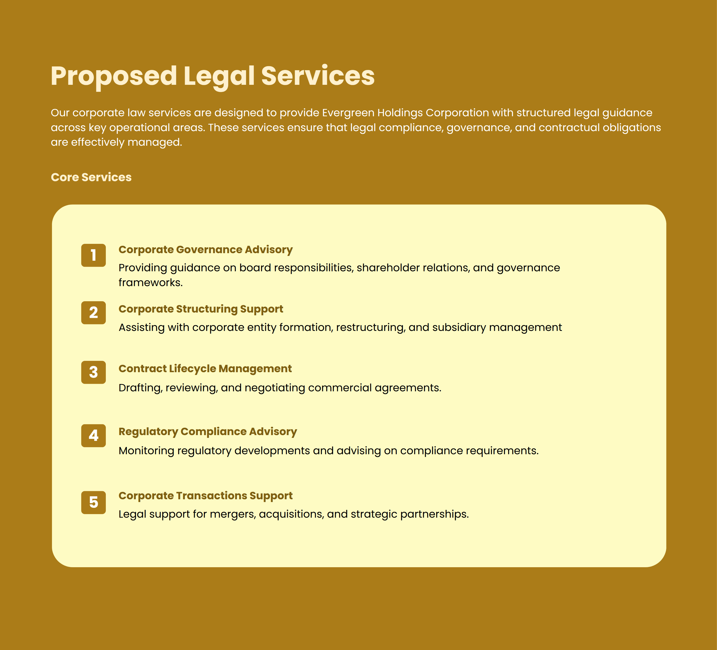 Corporate Law Services Proposal with a Detailed Legal Solution