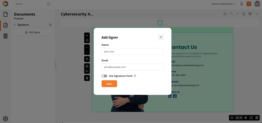 E-sign widget in DocHipo