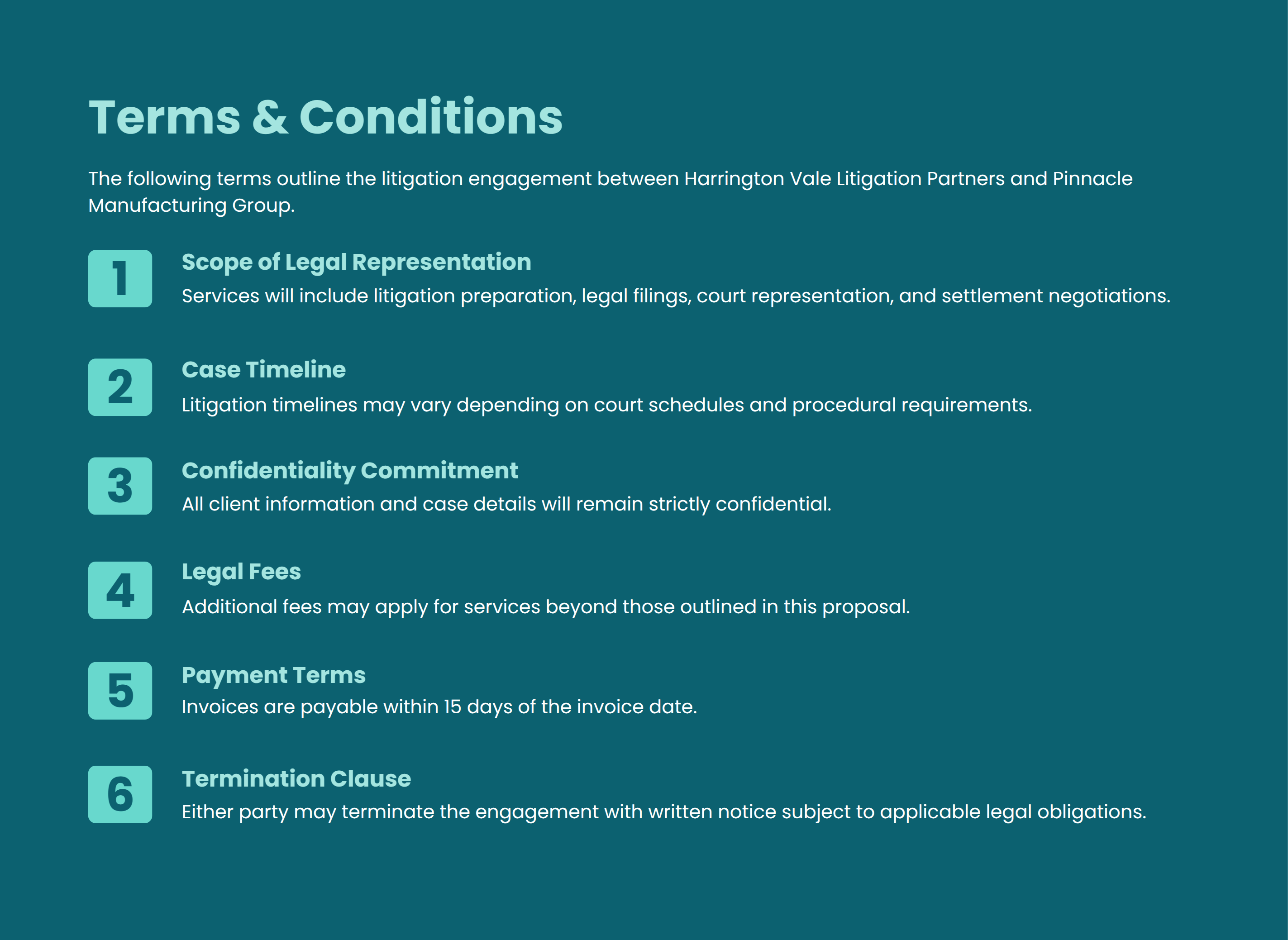 Litigation Services Proposal Template with a Comprehensive TC Section Example