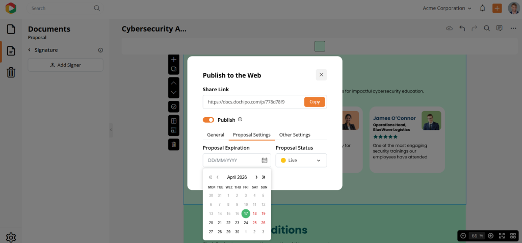Live proposal link with an expiration date