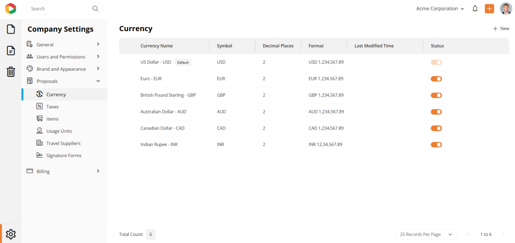 Proposal configuration options in the DocHipo company settings