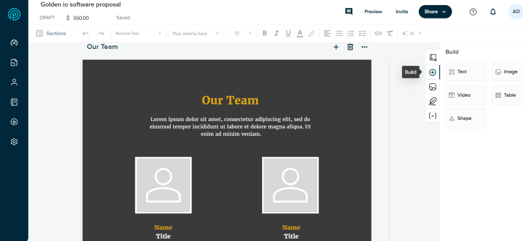 Proposify template editing features
