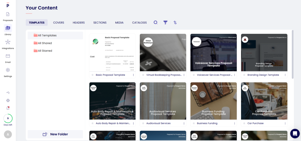 Prospero templates for proposals