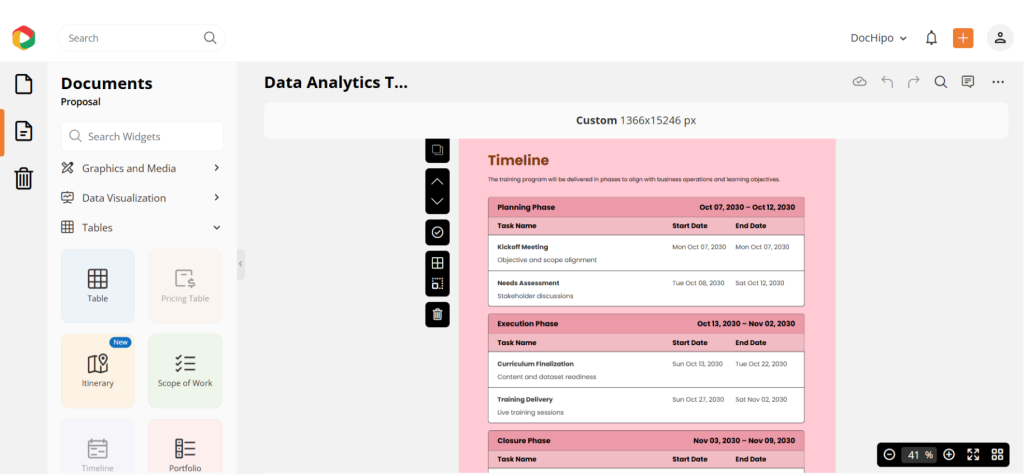 Qwilr vs pandaDoc vs DocHipo: dochipo table