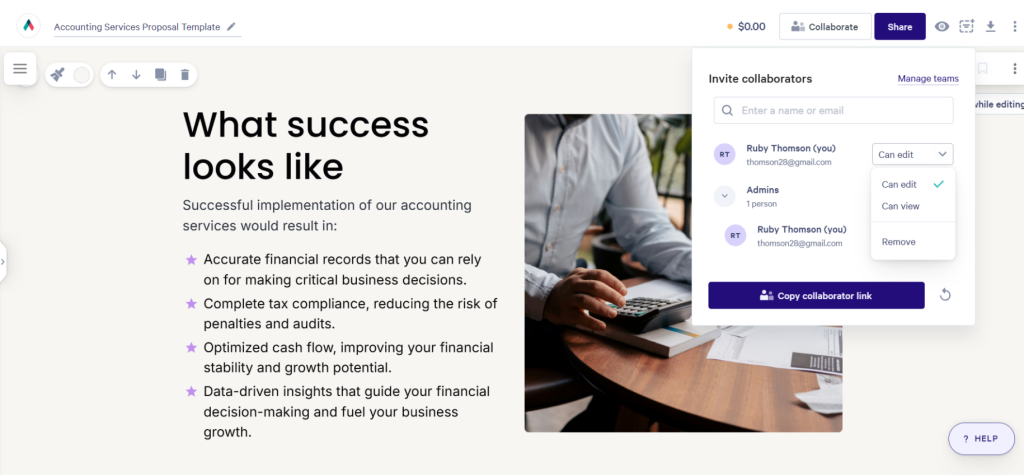 Qwilr collaboration settings