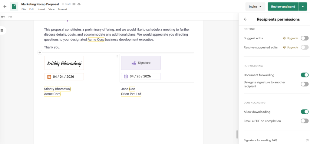 PandaDoc access and e-sign