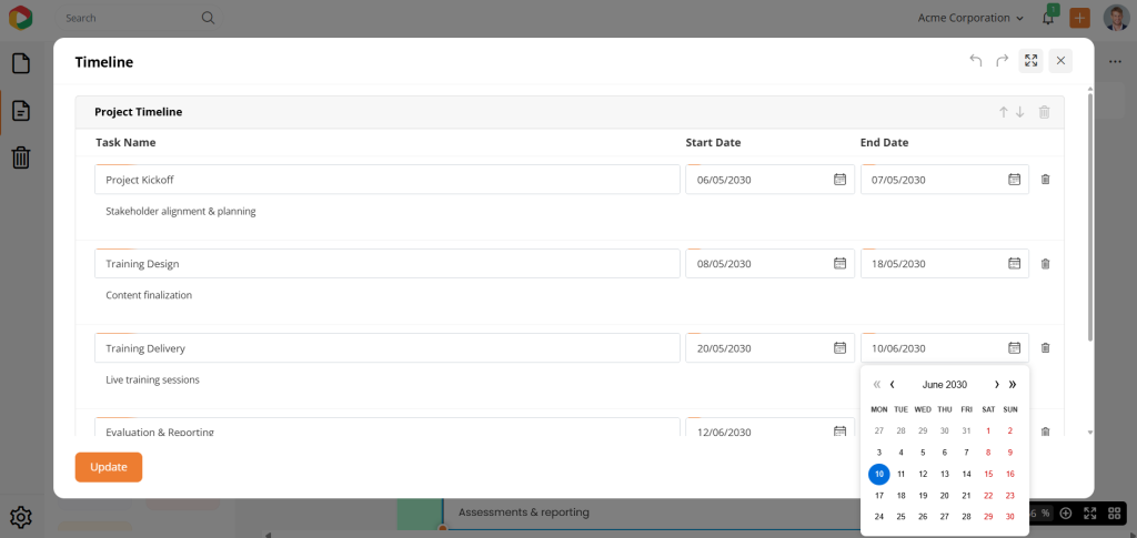 Training Timeline Table in DocHipo