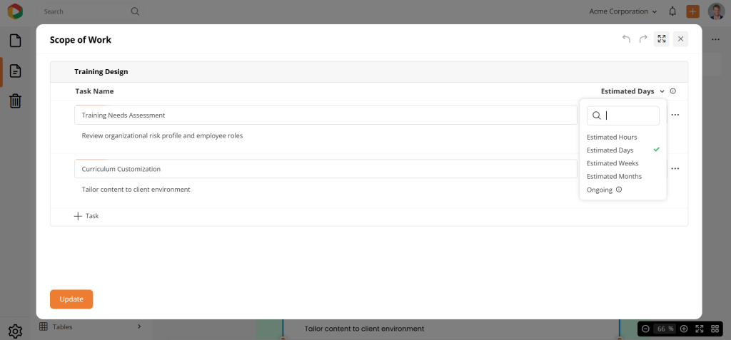 Update scope of work table